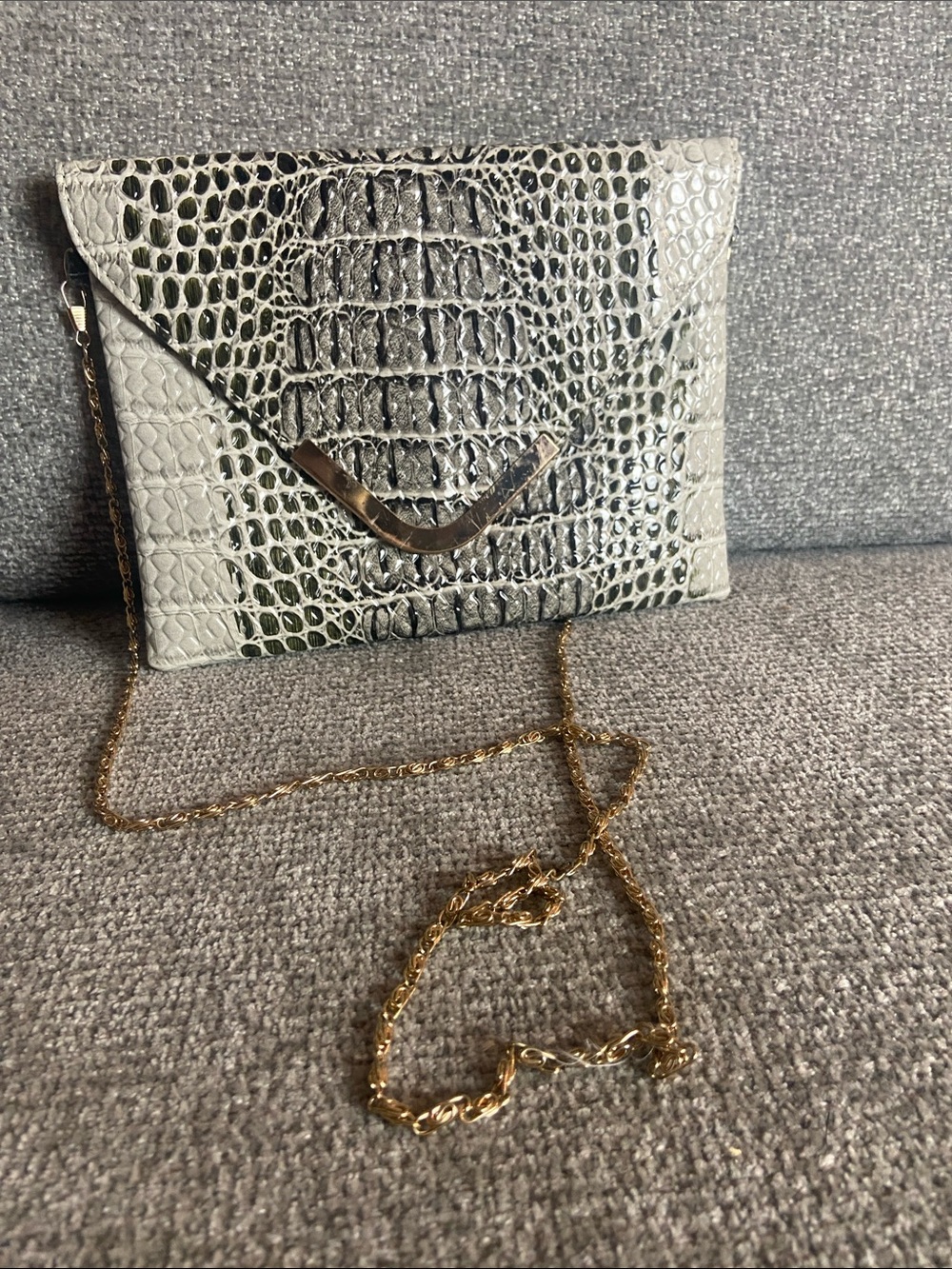 Faux croc crossbody bag with gold accents